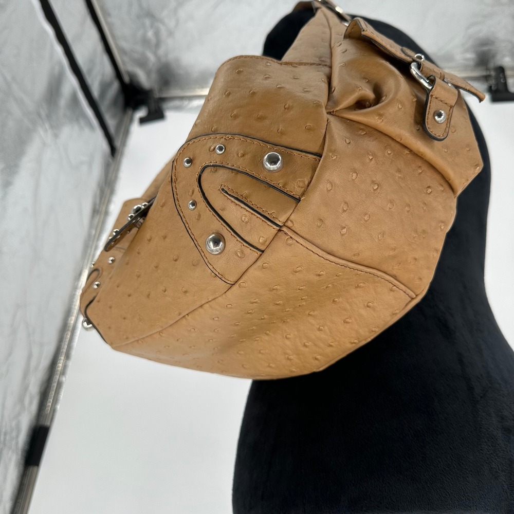 Vintage Guess Y2K Ostrich Faux Leather Shoulder Bag G Silver Studded 2000s - Picture 13 of 13